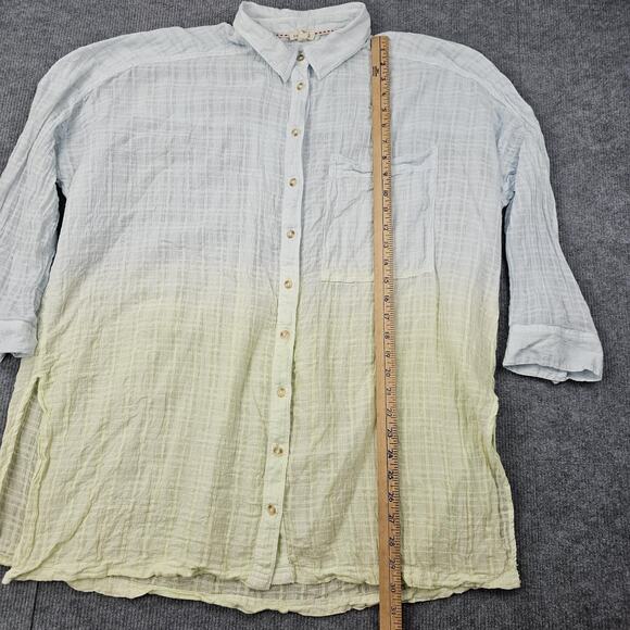 Pilcro Shirt Womens Small Textured Boxy Oversized Ombre Crinkle Gauze Button Up - Picture 2 of 6